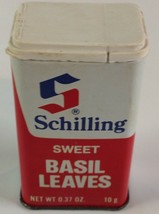 Shilling Sweet Basil Leaves Spice Tin Container 0.37 oz Vintage 1970s - £7.06 GBP