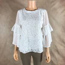 Kensie Women&#39;s White Gorgeous Tiered Lace Sleeves Blouse Nwt Large - £11.12 GBP