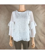 KENSIE Women&#39;s White Gorgeous Tiered Lace Sleeves Blouse NWT LARGE - £11.36 GBP