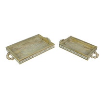 Set of 2 Hand Carved White Washed Wooden Decorative Serving Trays Home D... - $37.80