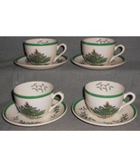 Set (4) Spode CHRISTMAS TREE PATTERN Green Trim CUPS AND SAUCERS England - €42,42 EUR