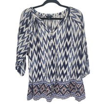 Lucky Brand Top 3X Womens Plus Size 3/4 Sleeve Blue White V Neck Popover Boho - £20.47 GBP