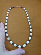 (v461-114) 22&quot; white Mother of Pearl + purple Amethyst gemstone beaded Necklace - £44.84 GBP