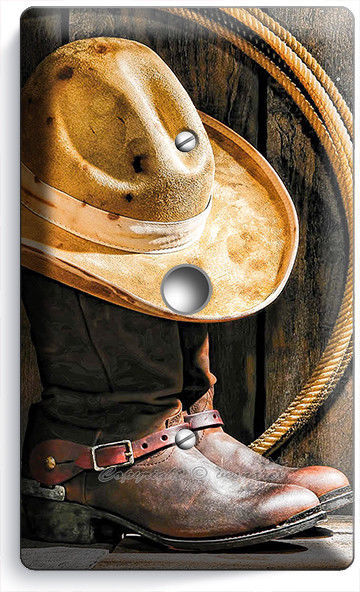 COWBOY BOOTS HAT LASSO RUSTIC COUNTRY LIGHT DIMMER V CABLE WALL PLATE ROOM DECOR