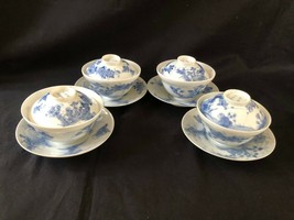 4 x Antique Japanese Hirado eggshell  tea cup and saucer with lid 1870-90 - $225.00