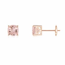 Natural Morganite Cushion Solitaire Stud Earrings in 14K Gold (Grade-AAAA , 5MM) - £445.03 GBP