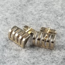VTG Swank Curved Rectangle Open Vertical Stripes Lines Gold Tone Cufflinks - £11.85 GBP