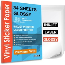 Premium Printable Vinyl Sticker Paper For Inkjet And Laser Printer - 34 Sheets - £35.49 GBP