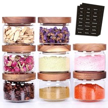 8 Pcs Spice Containers - 8.5Oz Glass Spice Jars With Acacia Airtight Lid And Lab - £49.05 GBP