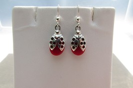 Sterling Silver Ladybug Red Resin Dangle Hook Earrings - £19.97 GBP