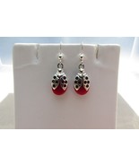 Sterling Silver Ladybug Red Resin Dangle Hook Earrings - £19.29 GBP