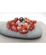 Seed Bead Bracelet with Agate, Carnelian, Cuff Bangle - $19.99