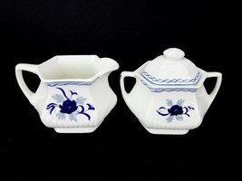 Adams English Ironstone Creamer and Covered Sugar Bowl, Baltic Blue Pattern - $48.95