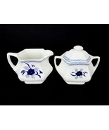 Adams English Ironstone Creamer and Covered Sugar Bowl, Baltic Blue Pattern - $66.94 CAD