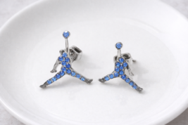 MICHAEL JORDAN SILVER - PLATED PAIR STUD EARRINGS SILVER BLUE JUMPMAN JU... - $15.79