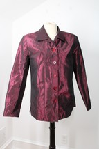 Vtg 90s Talbots 6 Burgundy Taffeta Silk Button-Front Jacket Top - £23.16 GBP