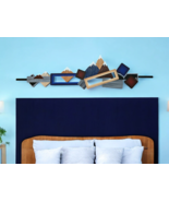 Navy Blue Mountain wall hanging, cabin wall art, wood wall decor 55x14-A... - $197.99+