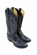 MENS PANHANDLE SLIM  COWBOY OSTRICH SKIN LEATHER BLACK BOOTS SIZE 8.5 D - $124.74