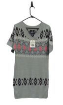 Gray Multi Southwestern Navajo Print V-Neck Long Tunic Sweater Short Sle... - £13.94 GBP