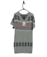 Gray Multi Southwestern Navajo Print V-Neck Long Tunic Sweater Short Sle... - £14.01 GBP