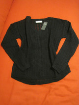New Abercrombie &amp; Fitch Women V-neck Navy Blue Open Stitch Long Sleeve Sweater L - £35.60 GBP
