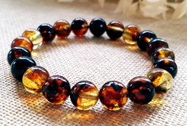  Baltic Amber Bracelet - Round Amber Beads /  Women Men Unisex  / Certif... - £67.90 GBP