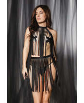 Play Darque Fringe Harness Top &amp; Skirt Black O/S - £27.77 GBP