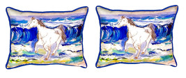 Pair of Betsy Drake Horse &amp; Surf Large Indoor Outdoor Pillows 16 Inch X 20 Inch - £70.10 GBP