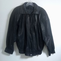 GINO DiGORGIO Suede Jacket Black Leather Vintage 80s Padded Shoulders Large - £89.94 GBP