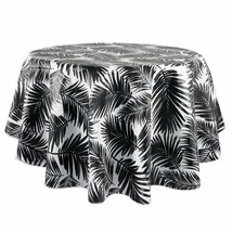 Palm Leaves Tablecloth Black on White PEVA 70 Round Chloride-Free Tropic... - £14.36 GBP