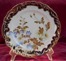 Victorian Antique Cabinet Plate Cobalt Pierced England Floral Daisy Handpainted - £99.70 GBP