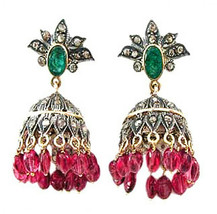 Victorian 2.31ct Rose Cut Diamond Ruby Emerald Earrings Vintage Jewelry VTJ EHS - £802.84 GBP