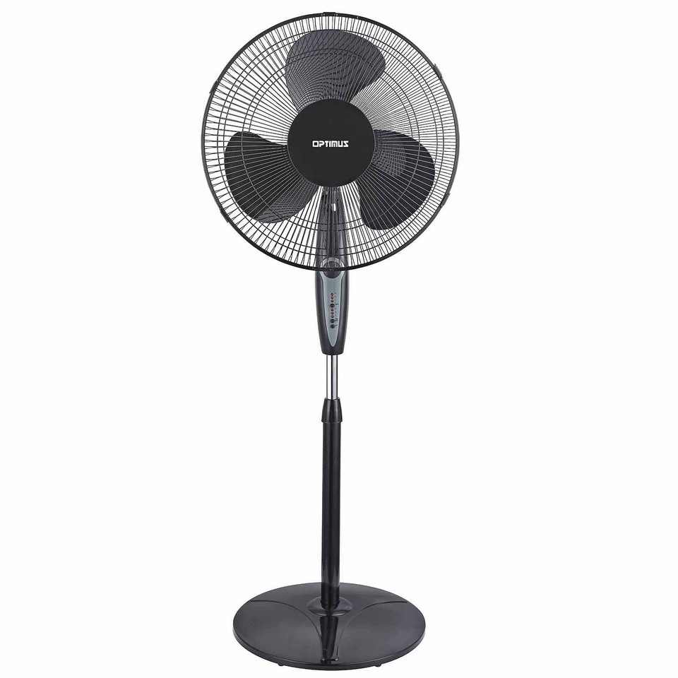 Optimus 16 in. Oscillating Stand Fan with Remote Control in Black - $76.41