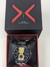 KONXIDO Mens Black Chrome yellow, Black Leather Band Analog Quartz Watch KO63018 - £18.94 GBP