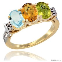 Size 8.5 - 10K Yellow Gold Natural Aquamarine, Whisky Quartz &amp; Lemon Quartz  - £481.35 GBP