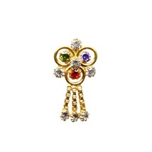 Traditional Dangle 22K Gold filled Indian Nose Stud Multi CZ push pin nose ring - £11.38 GBP