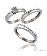 Size 6 - 14k White Gold 3-Piece Trio His (3.5mm) &amp; Hers (3.5mm) Diamond ... - £1,081.18 GBP