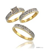 Size 7.5 - 14k Gold 3-Piece Trio His (4mm) &amp; Hers (4mm) Diamond Wedding ... - £1,232.36 GBP