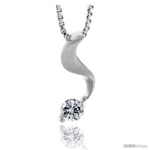 High polished sterling silver 1316   20 mm  tall swirl pendant slide w 3mm brilliant cut cz stone w 18  thin box chain thumb200