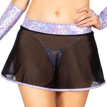Sheer Mini Skirt Shimmer Iridescent Trim Metallic Sparkle Black Lavender... - £14.85 GBP