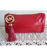 Michael Kors Clutch Evening Bag Cosmetic Case Make Up Pouch Red Snakeski... - £37.30 GBP