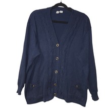 Cardigan Sweater Womens Italy 58 US 3X Navy Blue Made in Italy Preppy Ac... - $16.69