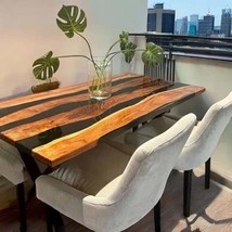 Black Epoxy Resin Dining Table with Stand Acacia Wood Outdoor Furniture Decors - $576.18+