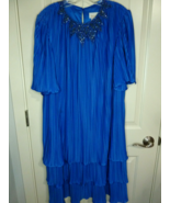 Roaman&#39;s Blue Mini pleated dress with beaded Collar Size Large XL - $79.87 CAD