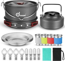 Odoland 22-Piece Camping Cookware Mess Kit, Large Size Hanging Pot, Kettle, With - £58.34 GBP