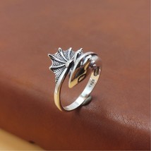 Vintage Dragon Adjustable Ring Solid 925 Sterling Silver Women Men Jewelry Gift - £61.69 GBP