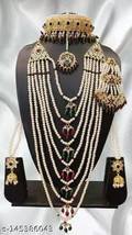 Indian Joharibazar Gold Plated Kundan Long Bridal Earring Hedrabadi Jewelry Sete - £55.76 GBP
