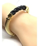 Skinny By Jessica Elliot Signed Bracelet Silver Tone Black Braided Leath... - $30.46 CAD