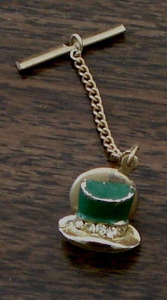 Nice Gold Tone Enameled Leprechaun Hat Tie Tack, Faux Diamonds, GOOD COND - $6.92