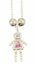 VTG Sterling Silver 925 1990&#39;s Era Little Girl Charm Necklace w Pink &amp; White CZ - £16.67 GBP